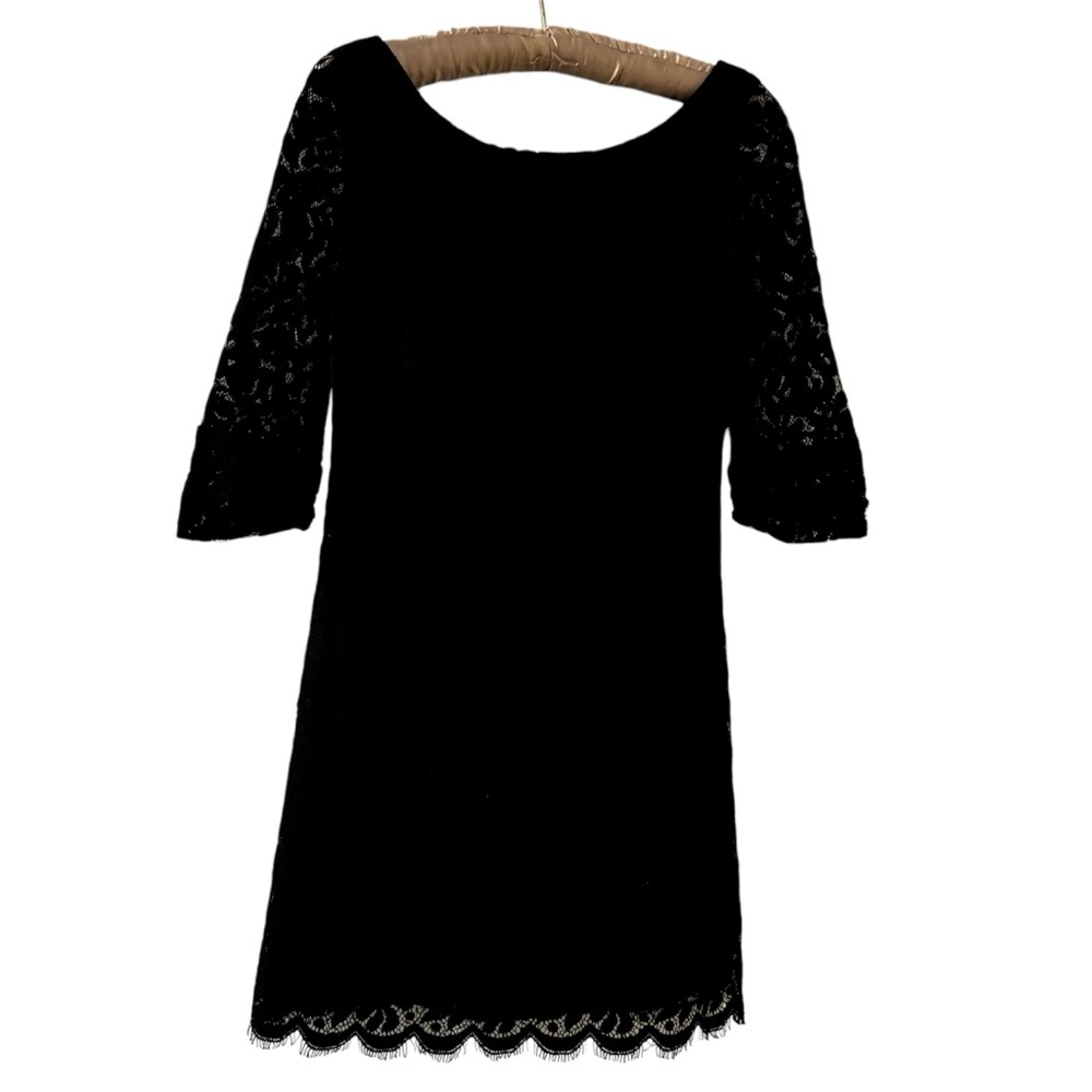 Shoshana Vintage Black Lace 3/4 Sleeve Lined Dress. Size 0.